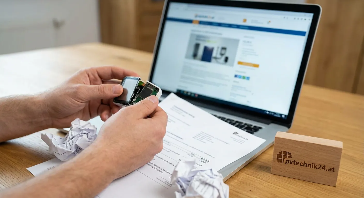 Techniker prüft ein Solarmodul auf dem Dach bei einem Garantiefall