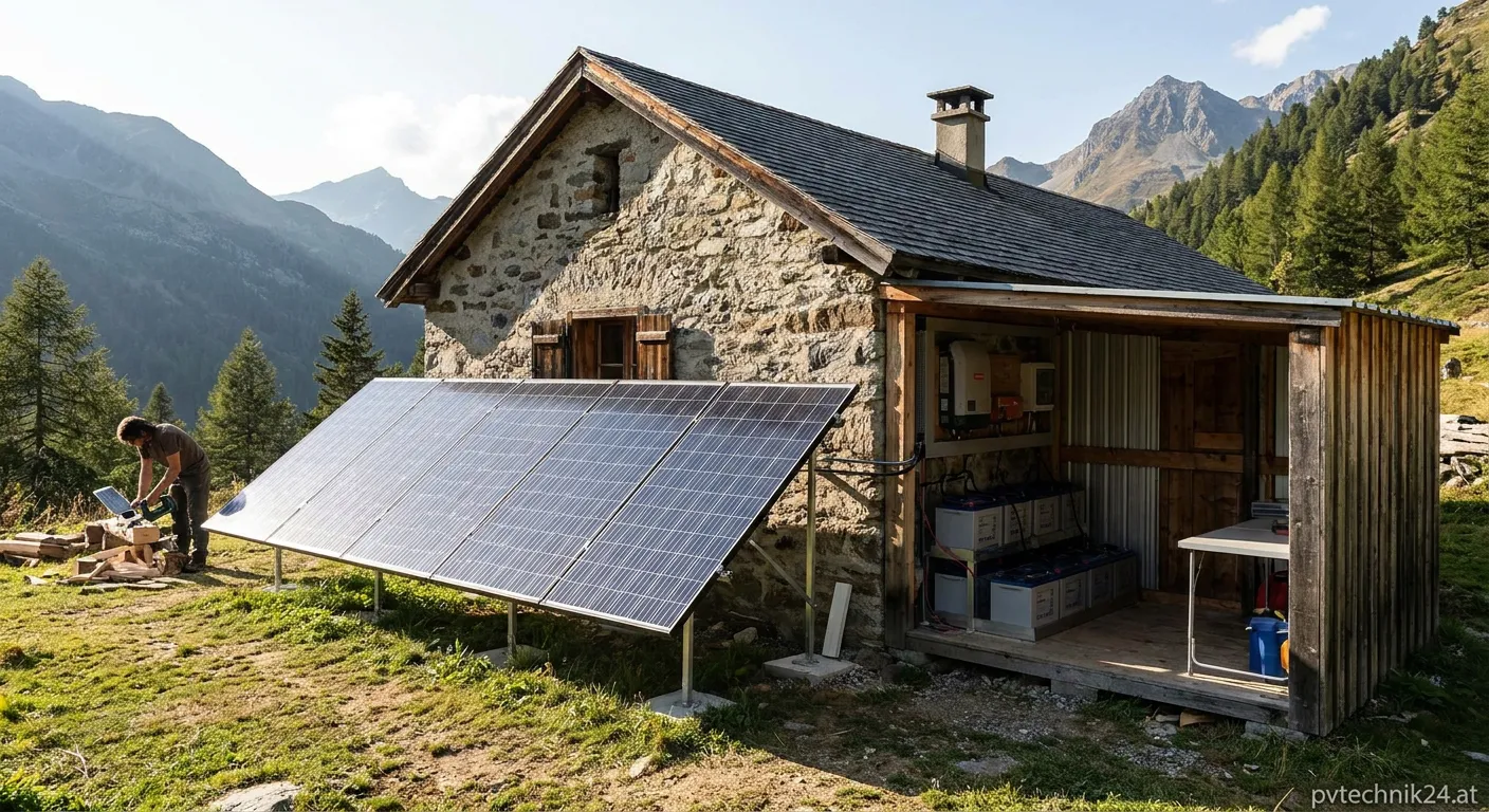 Inselanlage mit Solarmodulen und Batteriespeicher für autarke Photovoltaik