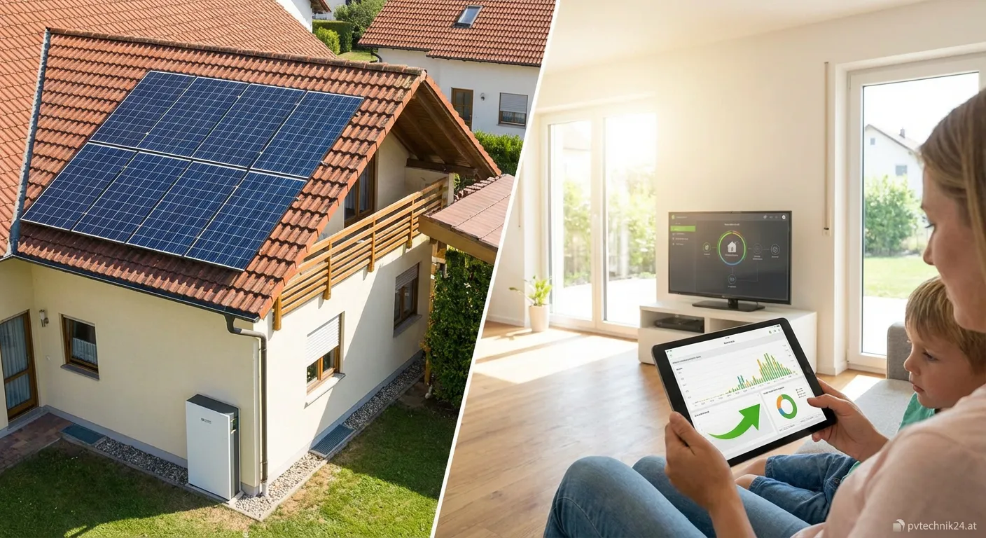 Solaranlage auf Hausdach mit blauem Himmel symbolisiert Strompreisbremse